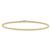 14K 2mm Diamond-cut Rope with Lobster Clasp Anklet