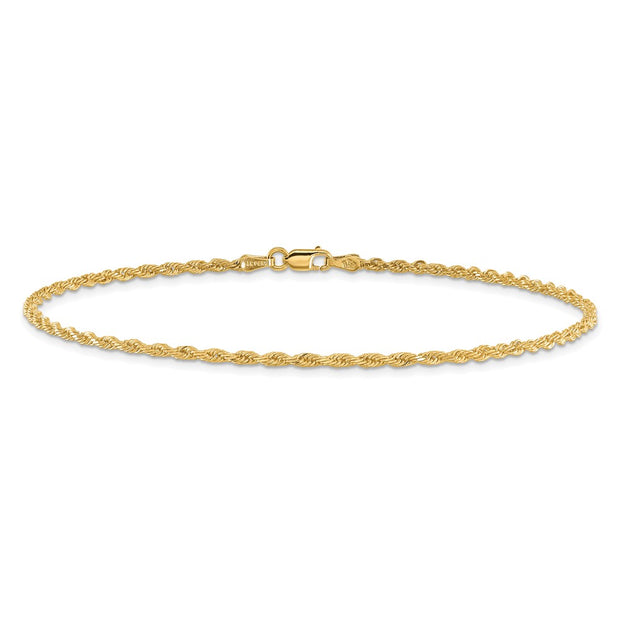 14K 2mm Diamond-cut Rope with Lobster Clasp Anklet