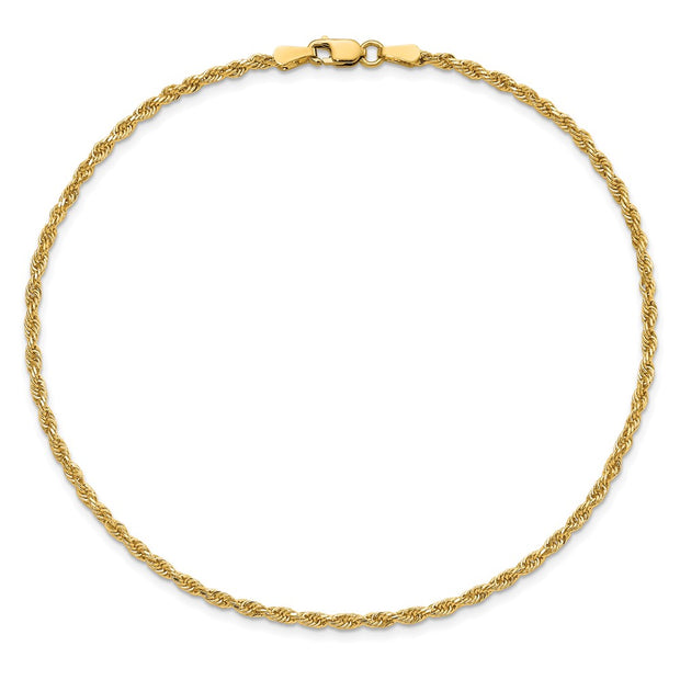 14K 2mm Diamond-cut Rope with Lobster Clasp Anklet