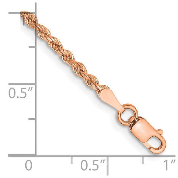 14K Rose Gold 2mm Diamond-cut Rope with Lobster Clasp Anklet