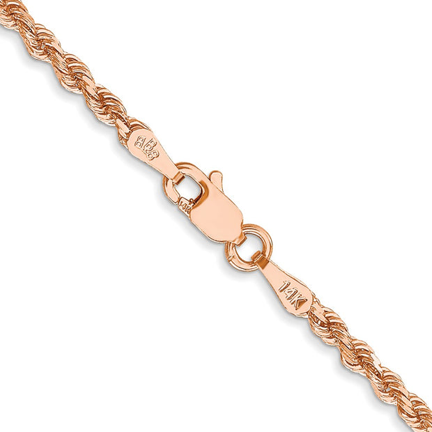 14K Rose Gold 2mm Diamond-cut Rope with Lobster Clasp Chain