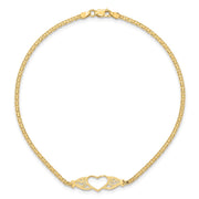14k Polished Open Heart with Filigree and Bismark Chain Anklet