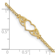 14k Polished Open Heart with Filigree and Bismark Chain Anklet