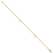 14k Polished Cut-out Heart Anklet Plus Extender