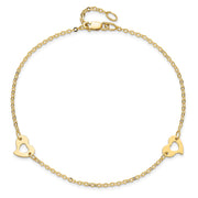 14k Polished Cut-out Heart Anklet Plus Extender