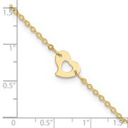 14k Polished Cut-out Heart Anklet Plus Extender