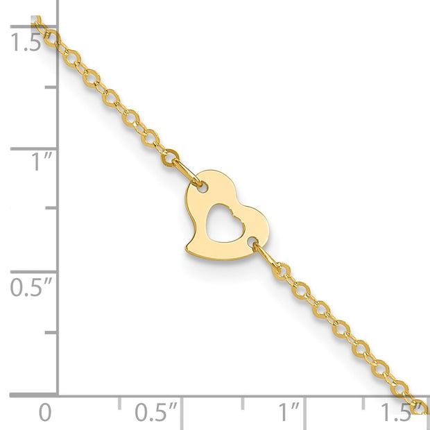 14k Polished Cut-out Heart Anklet Plus Extender