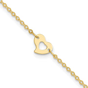 14k Polished Cut-out Heart Anklet Plus Extender