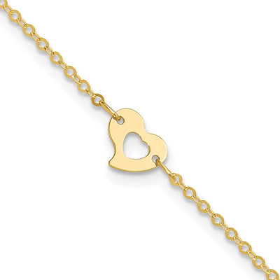 14k Polished Cut-out Heart Anklet Plus Extender