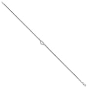 14k White Gold Diamond-cut Open Heart and Rope Chain Anklet