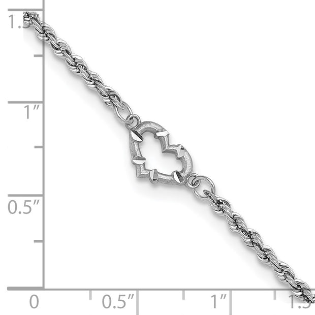 14k White Gold Diamond-cut Open Heart and Rope Chain Anklet