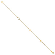 14K Fancy Open Hearts 3-Station Anklet Plus Heart Dangle Extender