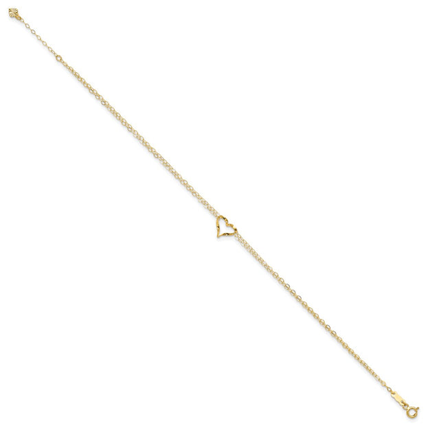 14k Double Strand Chain and Open Twisted Heart Anklet Plus Heart Dangle Extender