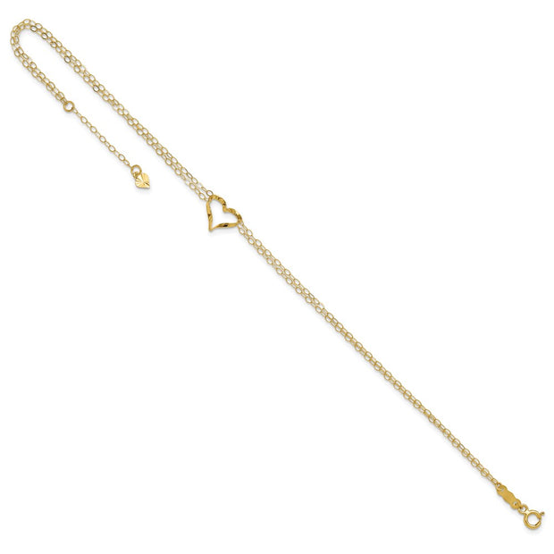 14k Double Strand Chain and Open Twisted Heart Anklet Plus Heart Dangle Extender