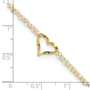 14k Double Strand Chain and Open Twisted Heart Anklet Plus Heart Dangle Extender