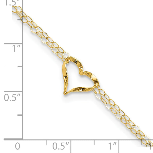14k Double Strand Chain and Open Twisted Heart Anklet Plus Heart Dangle Extender