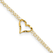 14k Double Strand Chain and Open Twisted Heart Anklet Plus Heart Dangle Extender