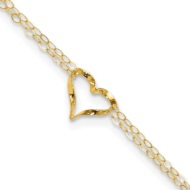 14k Double Strand Chain and Open Twisted Heart Anklet Plus Heart Dangle Extender