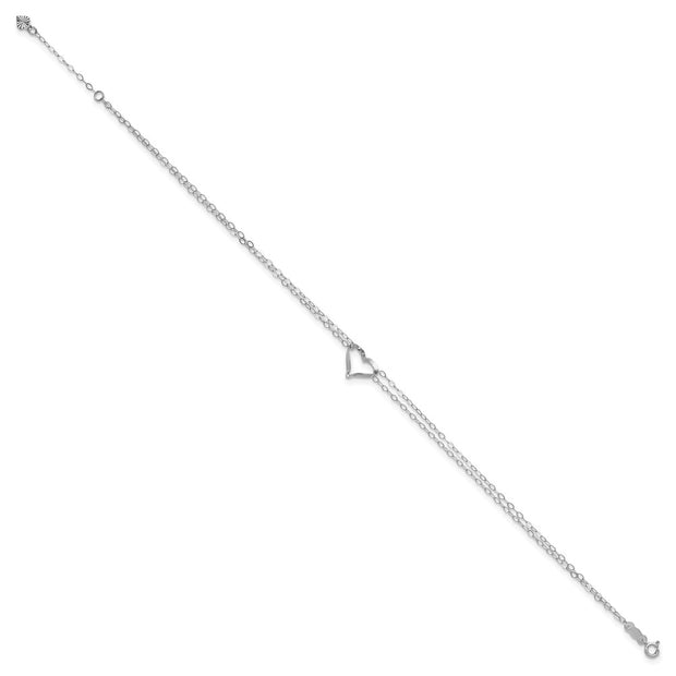 14k White Gold Double Strand Chain and Open Twisted Heart Anklet Plus Heart Dangle Extender