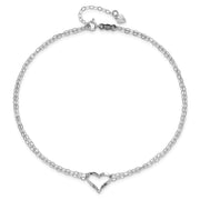 14k White Gold Double Strand Chain and Open Twisted Heart Anklet Plus Heart Dangle Extender