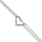 14k White Gold Double Strand Chain and Open Twisted Heart Anklet Plus Heart Dangle Extender