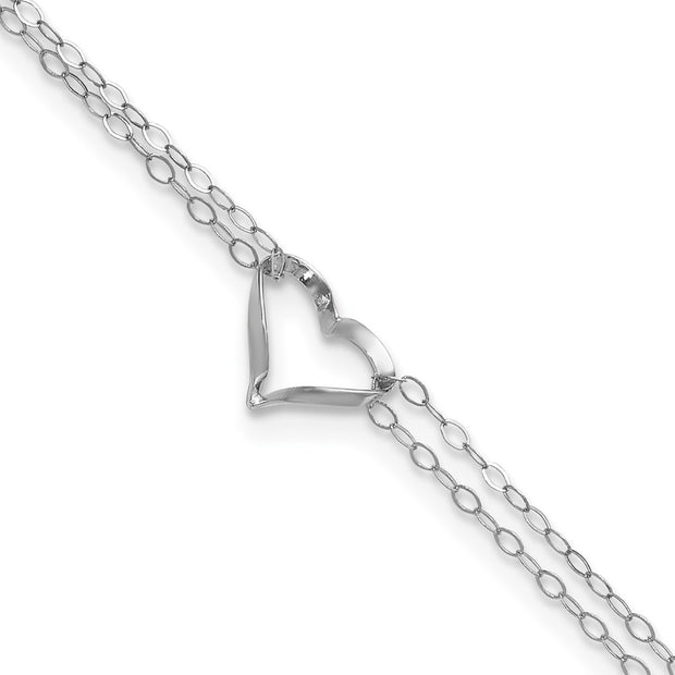 14k White Gold Double Strand Chain and Open Twisted Heart Anklet Plus Heart Dangle Extender