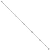 14k White Gold Polished Cable Chain and Diamond-cut Rice Puff Beads 4-Station Anklet Plus Extender