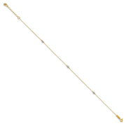 14k Two-tone Mirror Beads 3-Station Anklet Plus Heart Dangle Extender