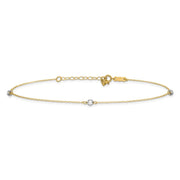 14k Two-tone Mirror Beads 3-Station Anklet Plus Heart Dangle Extender