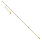 14k Two-tone Mirror Beads 3-Station Anklet Plus Heart Dangle Extender