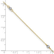14k Two-tone Mirror Beads 3-Station Anklet Plus Heart Dangle Extender