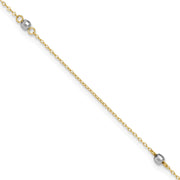14k Two-tone Mirror Beads 3-Station Anklet Plus Heart Dangle Extender