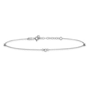 14K White Gold Mirror Beads 3-Station Anklet Plus Heart Dangle Extender