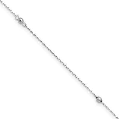 14K White Gold Mirror Beads 3-Station Anklet Plus Heart Dangle Extender