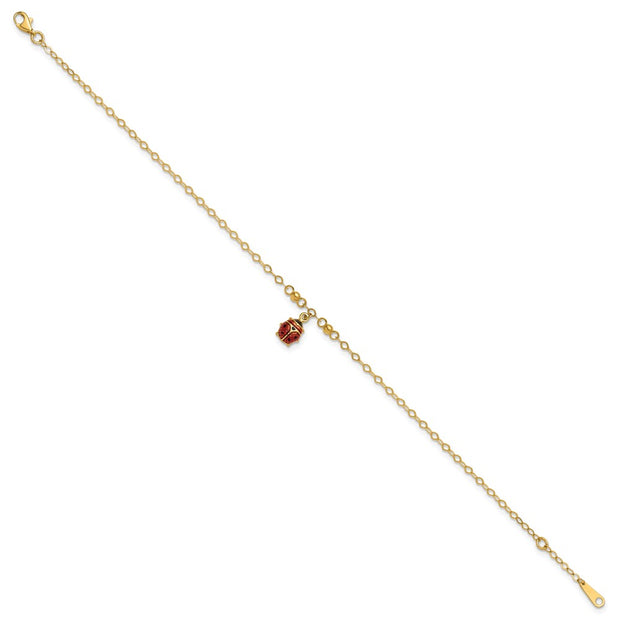 14K Red and Black Enameled Ladybug Anklet Plus Extender