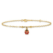 14K Red and Black Enameled Ladybug Anklet Plus Extender