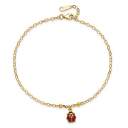 14K Red and Black Enameled Ladybug Anklet Plus Extender