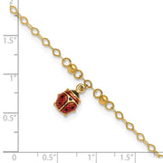 14K Red and Black Enameled Ladybug Anklet Plus Extender