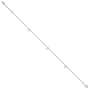 14K White Gold Open Star 3-Station Anklet Plus Heart Dangle Extender