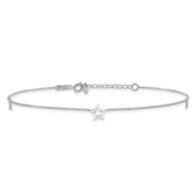 14K White Gold Open Star 3-Station Anklet Plus Heart Dangle Extender