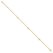14k Diamond-cut Hearts 3-Station Anklet Plus Heart Dangle Extender