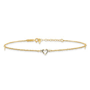 14k Diamond-cut Hearts 3-Station Anklet Plus Heart Dangle Extender