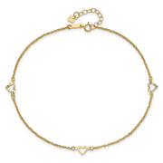 14k Diamond-cut Hearts 3-Station Anklet Plus Heart Dangle Extender