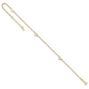 14k Diamond-cut Hearts 3-Station Anklet Plus Heart Dangle Extender