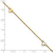 14k Diamond-cut Hearts 3-Station Anklet Plus Heart Dangle Extender