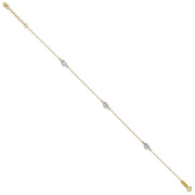14k Two-tone Polished Diamond-cut Triple Puffed Hearts Anklet Plus Heart Dangle Extender