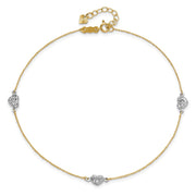 14k Two-tone Polished Diamond-cut Triple Puffed Hearts Anklet Plus Heart Dangle Extender