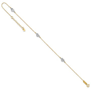 14k Two-tone Polished Diamond-cut Triple Puffed Hearts Anklet Plus Heart Dangle Extender