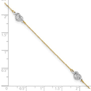 14k Two-tone Polished Diamond-cut Triple Puffed Hearts Anklet Plus Heart Dangle Extender