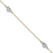 14k Two-tone Polished Diamond-cut Triple Puffed Hearts Anklet Plus Heart Dangle Extender